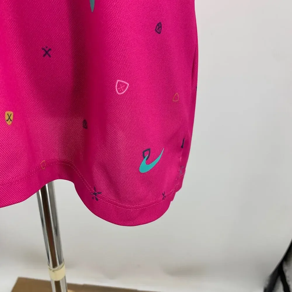 Nike Polo Shirt Women L Large Honeysuckle Dri Fit Allover Print Performance Golf
